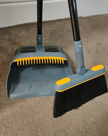 Dark blue and orange broom dustpan set
