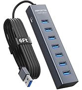 6Ft 7-Port USB 3.0 Hub for Desktop, Aluminium USB Extender Hub 5Gbps, Multiport Adapter, Long Cab...