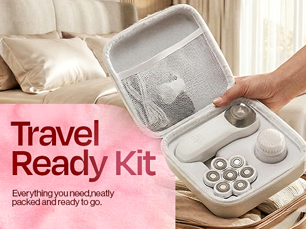 Hummingbird Flexy women shaving kit with electric shaver heads stored in compact travel case