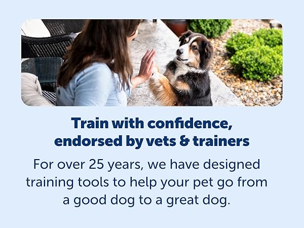 PetSafe Traners train with confidence, endorsed by vets and trainers happy dog with happy person