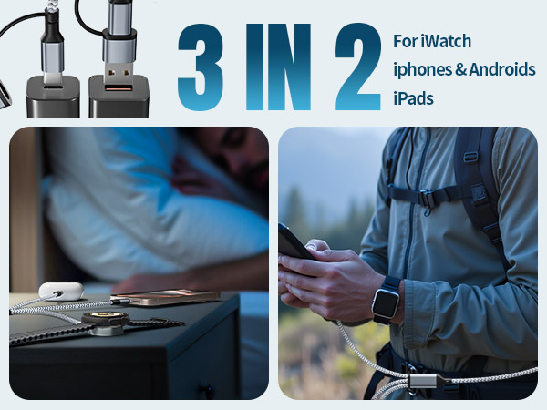 Travel Essentials 3 in 2 Charging Cable 2Pack 5FT