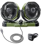 DICMKY Dual Head Car Cooling Fan for Dashboard, DC 5V USB / 12V / 24V Universal Cigarette Lighter...