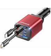 6 in 1 Retractable Car Charger, SUPERONE Smaller Fast Car Phone Charger | [Upgraded] USB C and iP...