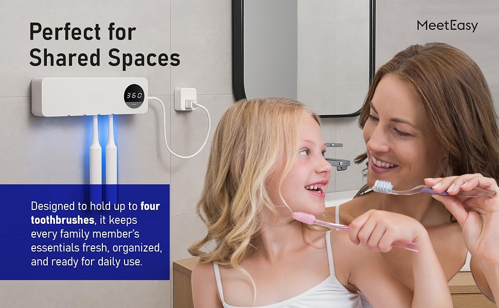 Family toothbrush sanitizer UV light holder wall mount bathroom organizer cleaner