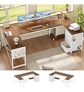 SEDETA 67" U Shaped Desk with 4 Fabric Drawers, Reversible Corner Computer Desk with Power Outlet...
