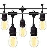 48ft LED Outdoor String Lights with 15+1(Spare) 2W Shatterproof Bulbs, Black Waterproof IP65 Conn...