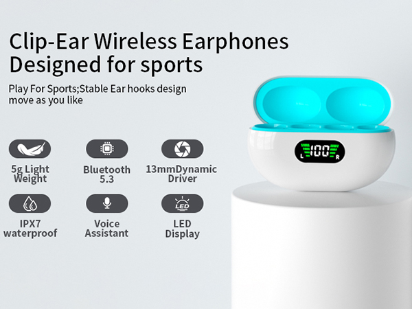 Open Ear Headphones,True Wireless Bluetooth 5.3 Lightweight Comfort Bone Conduction Clip On Earbuds