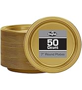 KingZak Gold Plastic Plates 7 Inch - 50 count - Plastic Solid Round Party Plates For Weddings, BB...