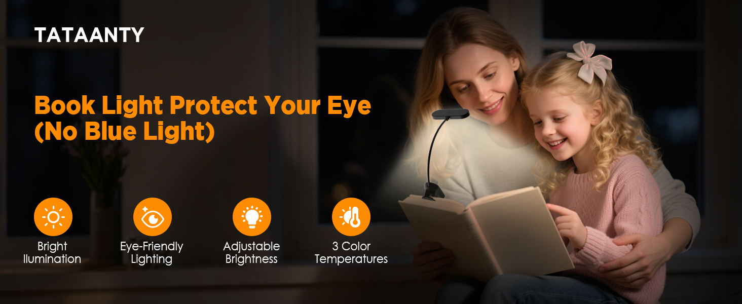 Book Light Protect Your Eye(No Blue Light),Bright llumination?Adjustable Brightness,3 color