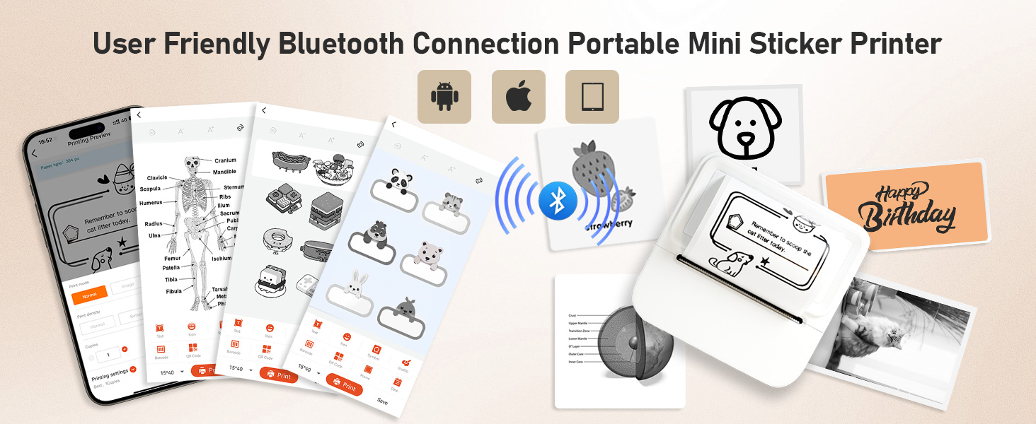 User Friendly Bluetooth Connection Portable Mini Sticker Printer