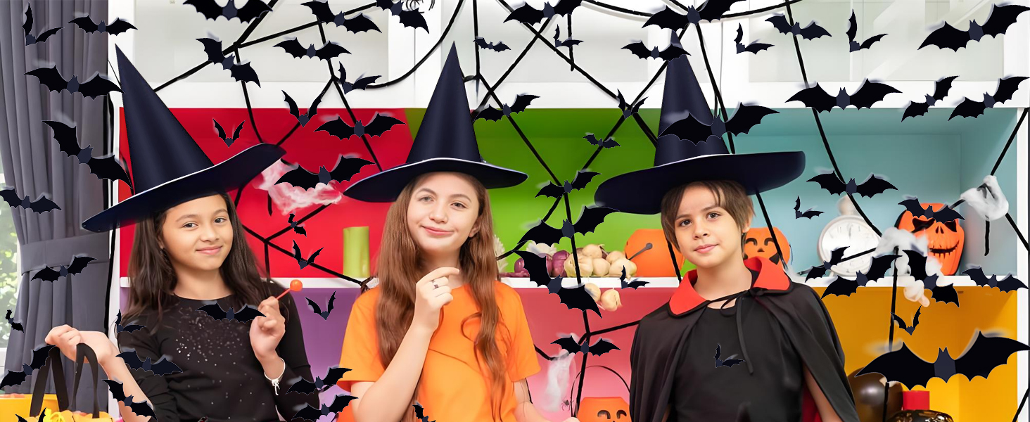 Halloween Black Witch Hat Bat Sticker