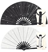 ffscafscn Folding Fan Clack Hand 13inch Bamboo Holster for women Dancing Party Wedding Night Club...