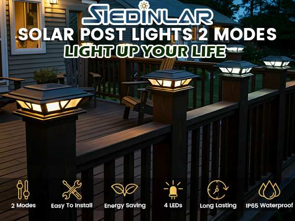 SIEDiNLAR Solar Post Cap Lights 2 Modes for 4x4,5x5,6x6 Wooden/Vinyl Posts
