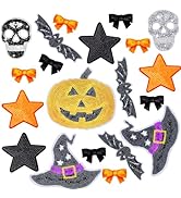 PH PandaHall 20pcs Halloween Iron on Patches Pumpkin Bowknot Skull Star Bat Sequin Patches Embroi...