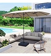 GDPFN 15FT Large Patio Umbrella with Base Included, Outdoor Deck Standing Umbrella with Crank Han...