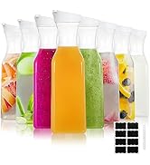 YOUEON 8 Pack 50 Oz Plastic Water Carafe with Lid and Label, Clear Water Drink Containers, Juice ...