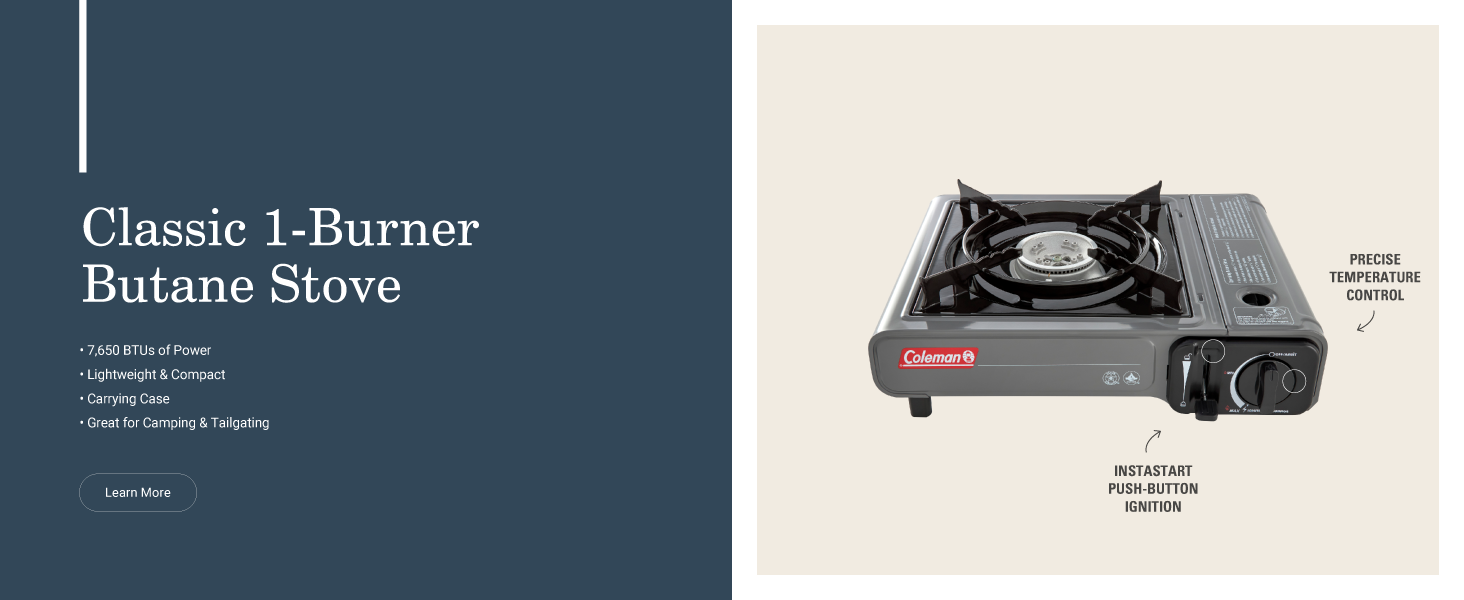 coleman classic one burner butane stove lightweight compact carry case camp tailgate temperature