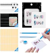 100PCS Press on Nail Packaging Bag, 100PCS Display Card with 231 Pcs Pre-cut Adhesive Tape &amp; Diam...