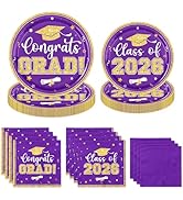 200Pcs Graduation Plates and Napkins - Congrats Grad Class of 2026 Themed Tableware Set Serves 50...