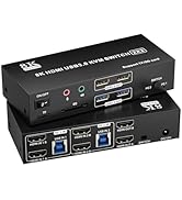 HDMI KVM Switch 2 Monitors 2 Computers 8K@60Hz, Dual Monitor Switch for 2 Computers,Support Exten...