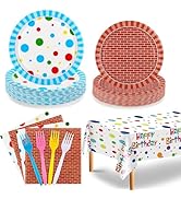 Street Theme Birthday Party Supplies,Red Brick Wall Paper Plates and Napkins Tableware, Disposabl...