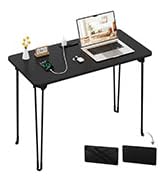 coeztt Folding Desk, 31.5" Hairpin Legs Small Desk with Power Strip for Bedroom, Space Saving Fol...