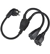 Power Extension Cord Y Splitter - 1FT Right Angled Type Flat Plug NEMA 5-15P 1 to 2 Way Outlet NE...