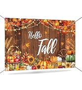 Mocsicka Hello Fall Backdrop Banner Autumn Pumpkin Decorations 6x3.6ft | Rustic Wooden Pumpkin Ha...