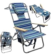 WKFAMOUT 16" Tall Backpack Beach Tanning Chair with Camping Stool for Adults, Heavy Duty 5-Positi...