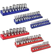 ALOANES 141-Slot Magnetic Socket Organizer, 6PC Socket Holder Kit, 1/2-inch, 3/8-inch, 1/4-inch D...