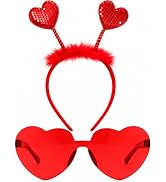 Valentine's Day Heart Headband and Heart-Shaped Glasses Set - Red Romantic Head Bopper Costume Dr...