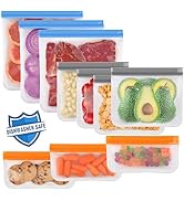 Lerine 10 Pack Dishwasher Safe Reusable Bags, Leakproof Reusable Freezer Bags, BPA Free Food Stor...