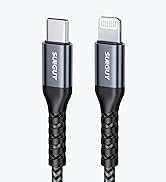 Two charging cables with black braided cords and metal connectors. One has a USB-C plug, the other has a Lightning connector. Both feature 'BASEUS' branding.