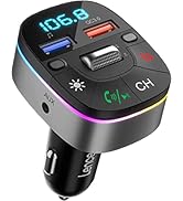 LENCENT Bluetooth 5.0 Car FM Transmitter, QC3.0 Car Charger, AUX Bluetooth Radio Music Adapter, S...