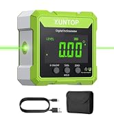 XUNTOP 4x90° Digital Angle Finder with Green Laser(Class 2, <1mW Output) 4 Sided Strong Magnetic ...