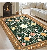 Mightree Washable Area Rugs - Non Slip Floor Mat Foldable Thin Low Pile Soft Carpet, Vintage Fluf...