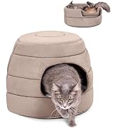 BIRDROCK HOME 2 in 1 Pet Bed for Cats or Small Dogs - Cozy Cat Cave or Plush Dog Bed - Indoor Tee...