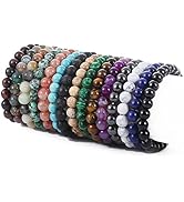 SONNYX 15 PCS 8mm Gorgeous Semi-Precious Gemstones Bracelets Round Beaded Bracelets for Women Men...