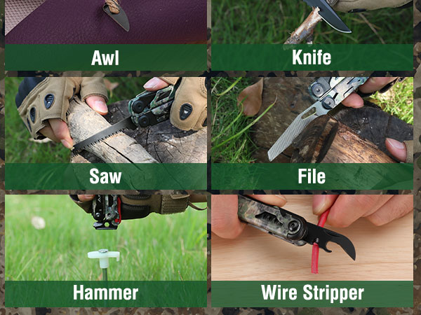 FLISSA Multitool, 18 in 1 Camo Multitool Pliers with Fire Starter, Window Breaker