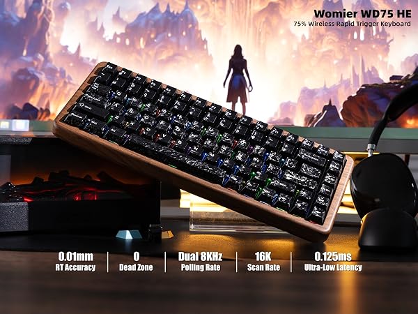 75% Hall Effec Keyboard Wood, Mechanical Keyboard Wireless Rapid Trigger Gaming Custom Keyboard