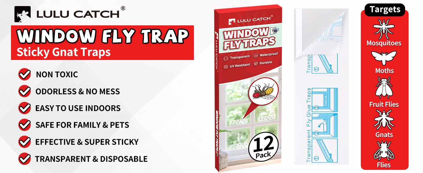 Window Fly Traps Sticky Non-Toxic Clear Fly Paper Indoor for Home