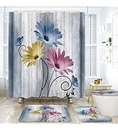 Onalasyc 4PCS Country Hot Pink Daisy Flower Farmhouse Shower Curtain Set with Shower Curtain and ...