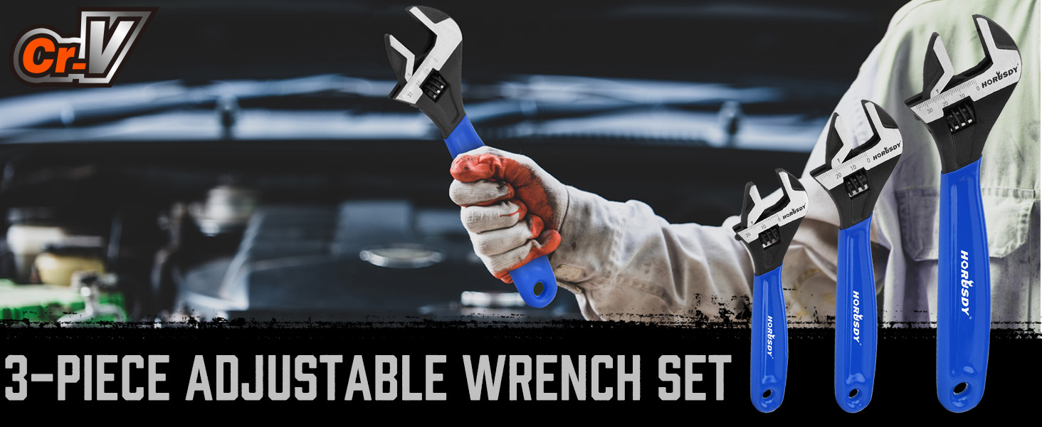 HORUSDY 3 Piece Adjustable Wrench Set