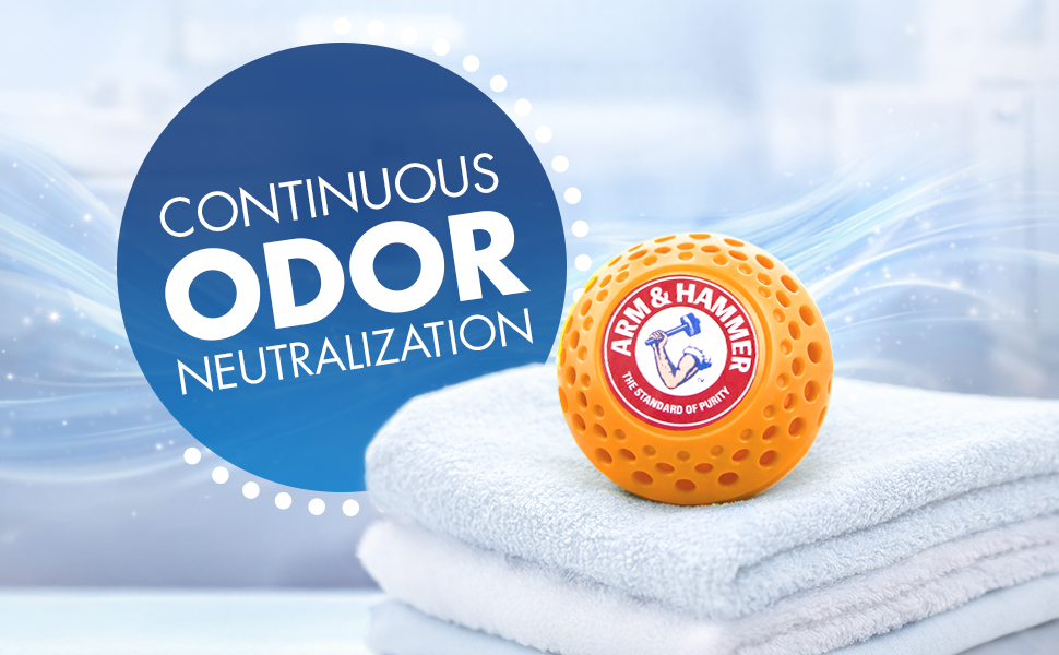 Continuous Odor Neutralization image of OdorBuster Ball on White Towels
