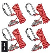Hikeman 4 Pack Camping Rope with Locking Carabiner Clip,4mm Reflective Guy Lines with Triangular ...
