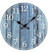 Plumeet Wall Clock, 12'' Frameless Wooden Wall Clocks with Silent Quartz Movement, Rustic Coastal...