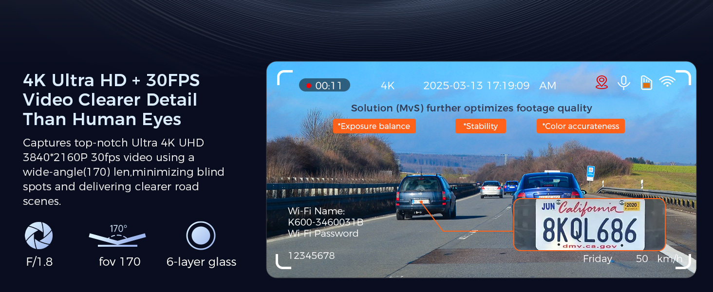 4K Ultra HD+30FPS dashcam
