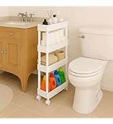 ShellKingdom 4 Tier Bathroom Storage Organizer, Slim Rolling Storage Cart for Narrow Space, Mobil...