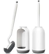 HAMITOR Toilet Bowl Brush Holder Set: 2Pack Deep Cleaning Silicone Toilet Cleaner Scrubber Under ...