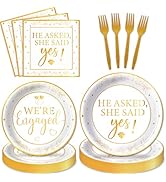 100Pcs Happy Engagement Party Decorations White Gold Engaged Tableware Set She Said Yes Paper Pla...